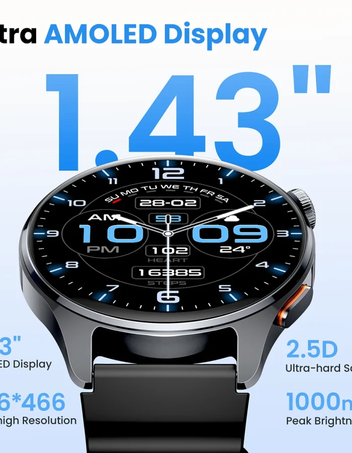 HAYLOU Watch 4S GPS Smartwatch – 1.43-Inch HD AMOLED Display, 5-Satellite GPS, 120+ Sports Modes, Fitness Smart Watch for Android & iOS